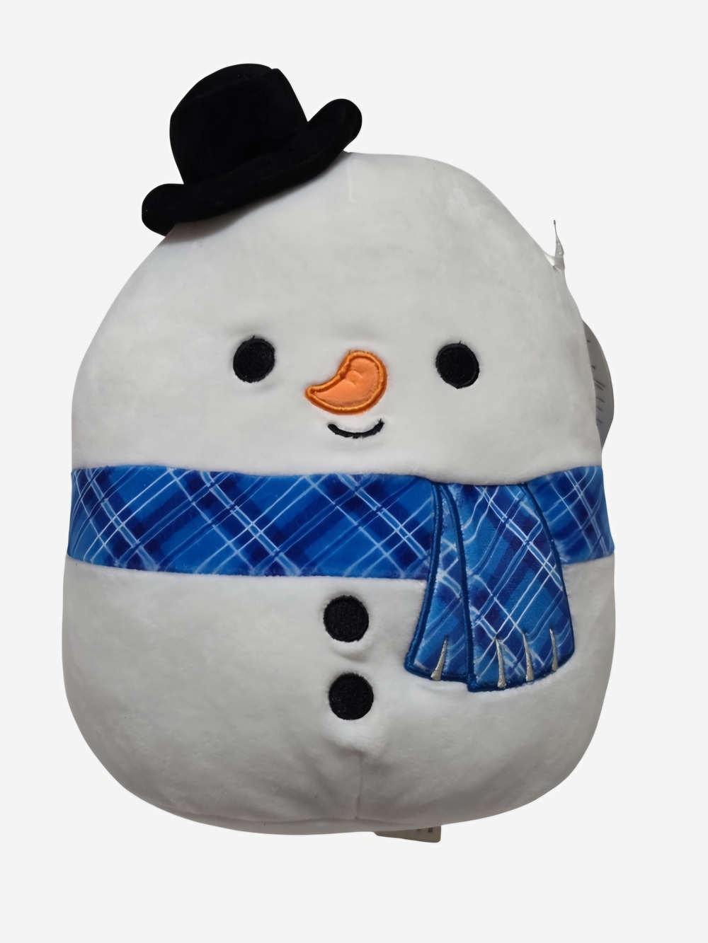 Polyester plush toy, Squishmallows Manny the Snowman with top hat and blue plaid